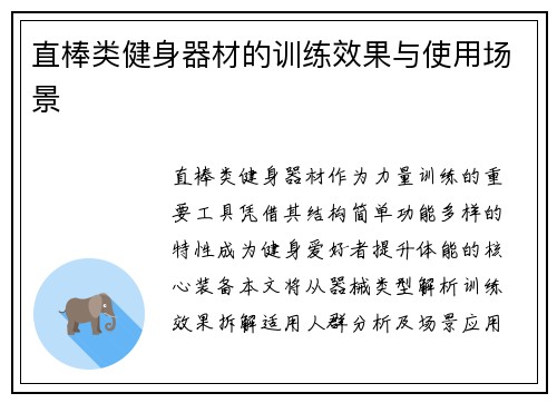 直棒类健身器材的训练效果与使用场景