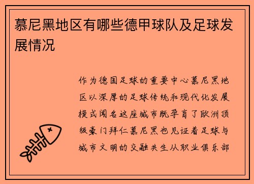 慕尼黑地区有哪些德甲球队及足球发展情况